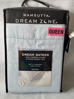 Wamsutta Dream Zone Sateen Blue 400 TC 4 Piece Queen Cotton Sheet Set